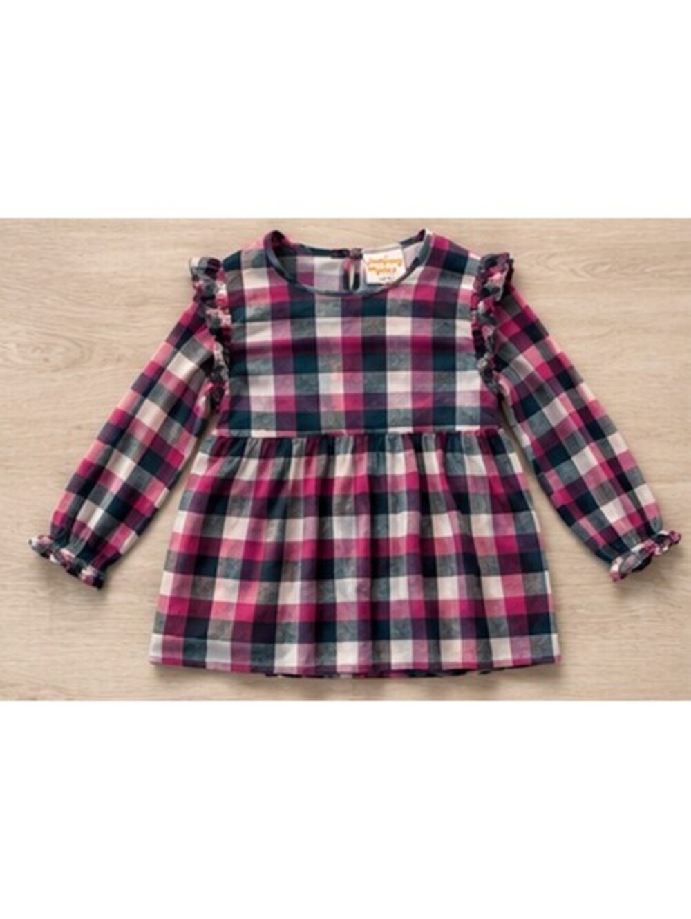 Jumping Beans Girls' Long Sleeve Plaid Dress with Ruffle Details